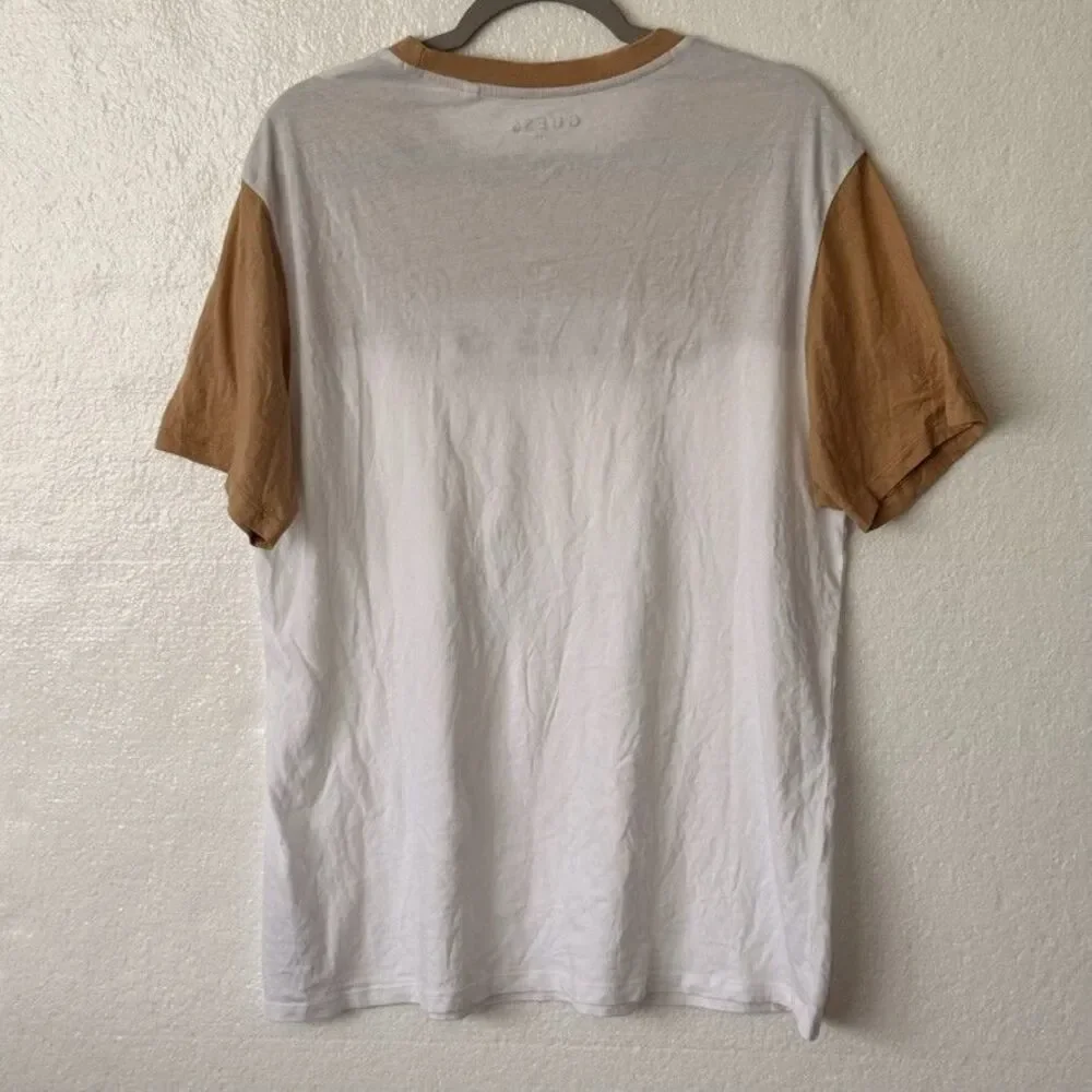 Guess Los Angeles Colorblock T-Shirt Mens XL Beige White Embroidered Logo - Picture 4 of 10